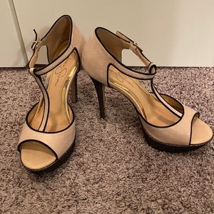 Jessica Simpson 4 inch heel, cream and black sparkle